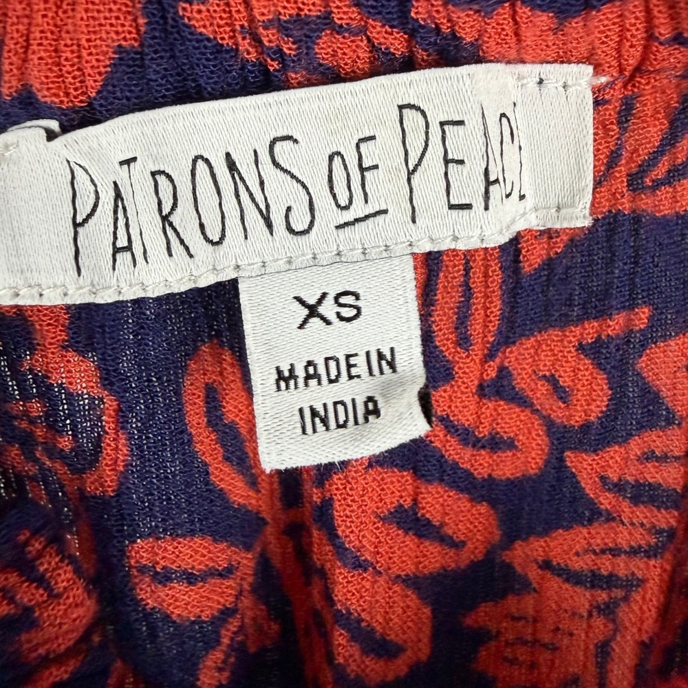 Patrons of Peace Floral Jumpsuit XS Navy Orange Tropical Smocked Wide Leg Boho - Picture 3 of 3